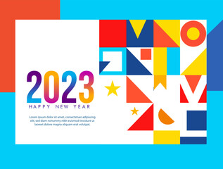Happy New Year 2023 Greeting banner logo design illustration, Creative and Colorful 2023 new year vector Abstract design typography logo 2023 for vector celebration and season decoration, backgrounds,
