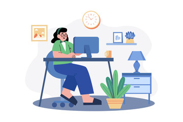Woman Working At Her Desk At Home