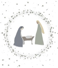 Christmas Birth of Jesus, Virgin Mary And Saint Joseph. Merry Christmas concept with holy family design