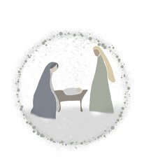 Christmas Birth of Jesus, Virgin Mary And Saint Joseph. Merry Christmas concept with holy family design