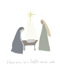 Christmas Birth of Jesus, Virgin Mary And Saint Joseph. Merry Christmas concept with holy family design