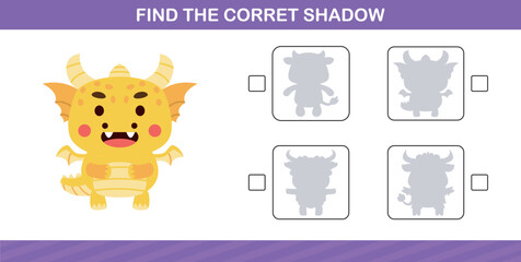 finding the correct shadow of cute animal education page game for kindergarten and preschool