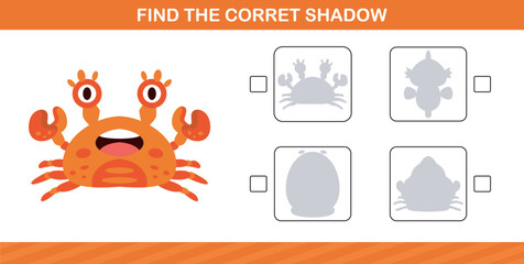 finding the correct shadow of cute animal education page game for kindergarten and preschool
