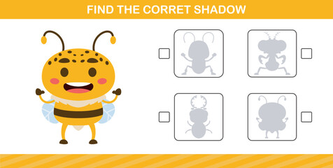 finding the correct shadow of cute insect education page game for kindergarten and preschool