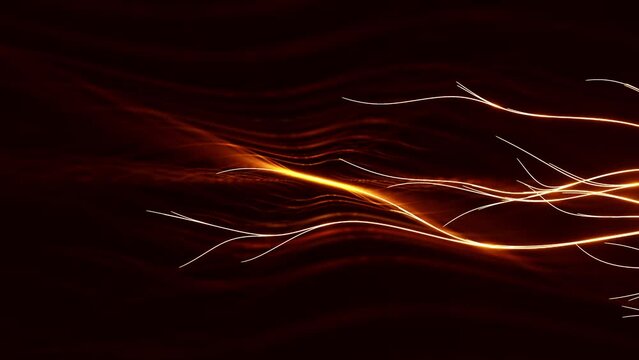 Abstract curving line color moving slowly on orange glare like fire background. Animation resembling tree root with scattered movement. 3D Render.