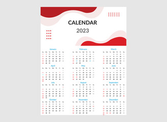 Single page canada 2023 wall calendar vector design template.