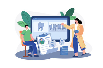 Dentist Examining Patients X-Ray Illustration concept