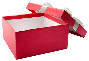 Red open gift box isolated 