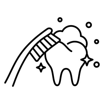 recommend clip art: Tooth cleans toothpaste toothbrush outline icon. Stomatology, dental line, illustration.