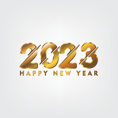 Gold 2023 Happy New Year Greeting. Vector Illustration. Design element for flyers, leaflets, postcards and posters.