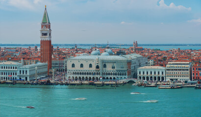 Fototapeta na wymiar Venezia from Top from a bell tower during summer time 