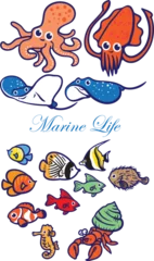 Plexiglas keuken achterwand Onder de zee Illustration cartoon style marine life.