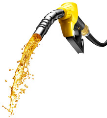 Gasoline gushing out from petrol pump - obrazy, fototapety, plakaty