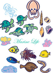 Illustration cartoon style marine life.