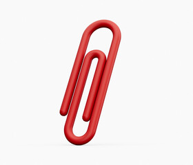 Obraz premium Red Paper clip. 3d icon. Cartoon minimal style 3d illustration