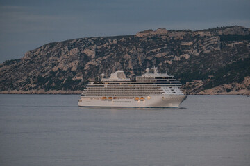 Regent luxury cruiseship or cruise ship liner Splendor arrival into Marseille Provence port during...