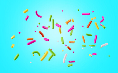 Colorful candy sprinkles isolated on Blue background 3d illustration