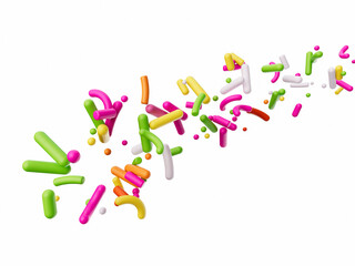 Tasty Sprinkles falling from top in isolated on Blue background 3d illustration