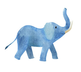 Cute watercolor illustration of an elephant. Isolated children's illustration, children's design.
