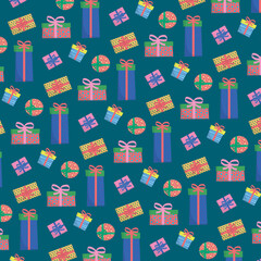 merry christmas pattern with vector gifts and ribbons