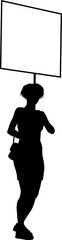 Protestor or demonstrator at a demonstration march, picket line or strike protest rally in silhouette. Holding up a banner or picket sign board placard.