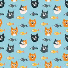 Obraz premium Cats and fish. Seamless pattern. Vector illustration