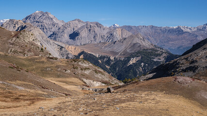 Cerces mountain massif, cliffs of Gran Pierron and Lac de l'Ouli as seen from Col de l'Ouli, located north of Col de Granon and Briancon, France