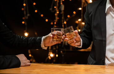 Celebrate whiskey on a friendly party in  restaurant