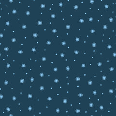 blue repetitive background. simple hand drawn dots and snowflakes. vector seamless pattern. winter holiday. christmas design template for greeting card, banner, invitation. retro stylish texture