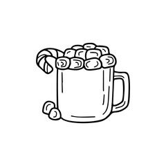 Hot Cocoa with marshmallow illustration Traditional Christmas beverage