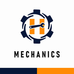 Fototapeta na wymiar Initial H Letter with Gear and Wrench symbol for mechanic automotive repair business service logo template