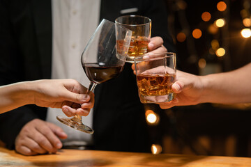 Celebrate whiskey on a friendly party in  restaurant