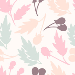 Pastel Leaves And Flowers Abstract Hand Drawn Pattern