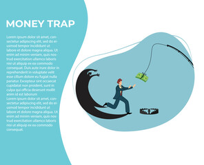 Obraz premium businessman following the trail of financial traps. businessman following financial trap. flat design vector.
