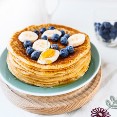 pancakes with blueberries homemade rustic delicious food dessert