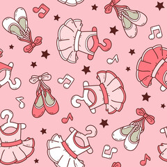 Vector illustration of seamless Scandinavian pattern with colorful ballet doodles for kids fabrics, backdrop, background, wrapping paper 