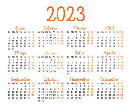 Spanish calendar for 2023. Week starts on Monday