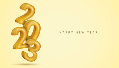 Happy new year background with realistic 3d vector vertical numbers 2023 in gold