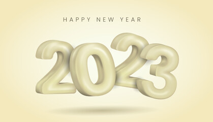 Happy new year background with realistic 3d vector number 2023 in white color