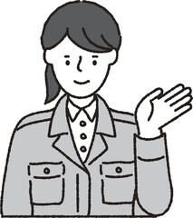 作業着姿の女性_こちら