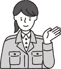 作業着姿の女性_こちら