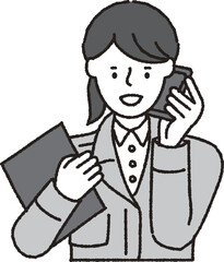 作業着姿の女性_スマホ