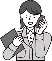 作業着姿の女性_スマホ