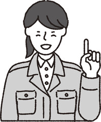 作業着姿の女性_ポイント笑顔