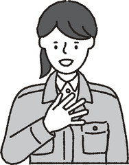 作業着姿の女性_おまかせください