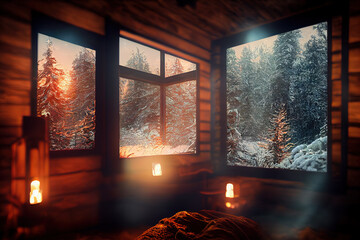 Cabin in winter wood