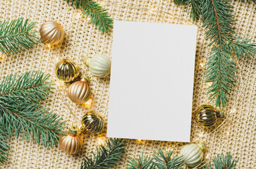 Fototapeta na wymiar Christmas and New Year greeting card mockup with copy space