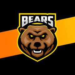 angry grizzly head, mascot esport logo design for gamer and sport