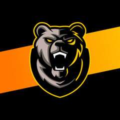 angry grizzly head, mascot esport logo design for gamer and sport