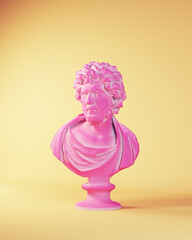 Blue Pink Classic Greek Roman Philosopher Bust Head Elite Culture 3d illustration render